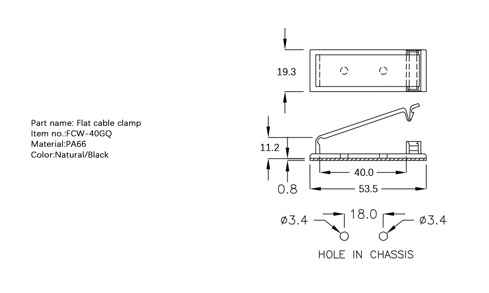 Plastic Flat Cable Clamp FCW-40GQ